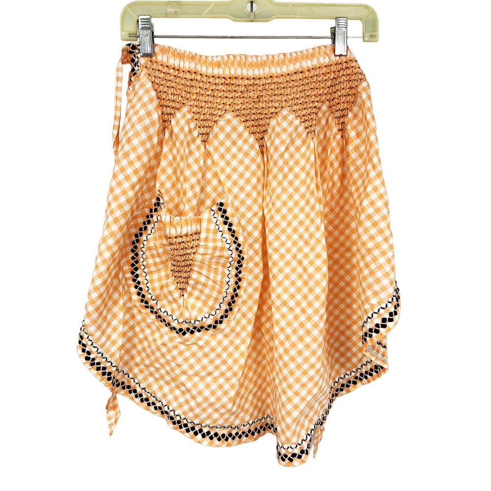 Beautiful Hand Sewn Smocked Orange Gingham Black Embellished Apron